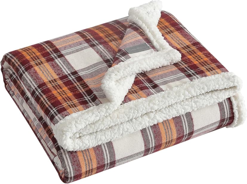 Eddie Bauer - Blanket, Soft Reversible Sherpa & Brushed Fleece Bedding, Perfect for Lounging, Dorm Essentials (Edgewood Plaid Red)