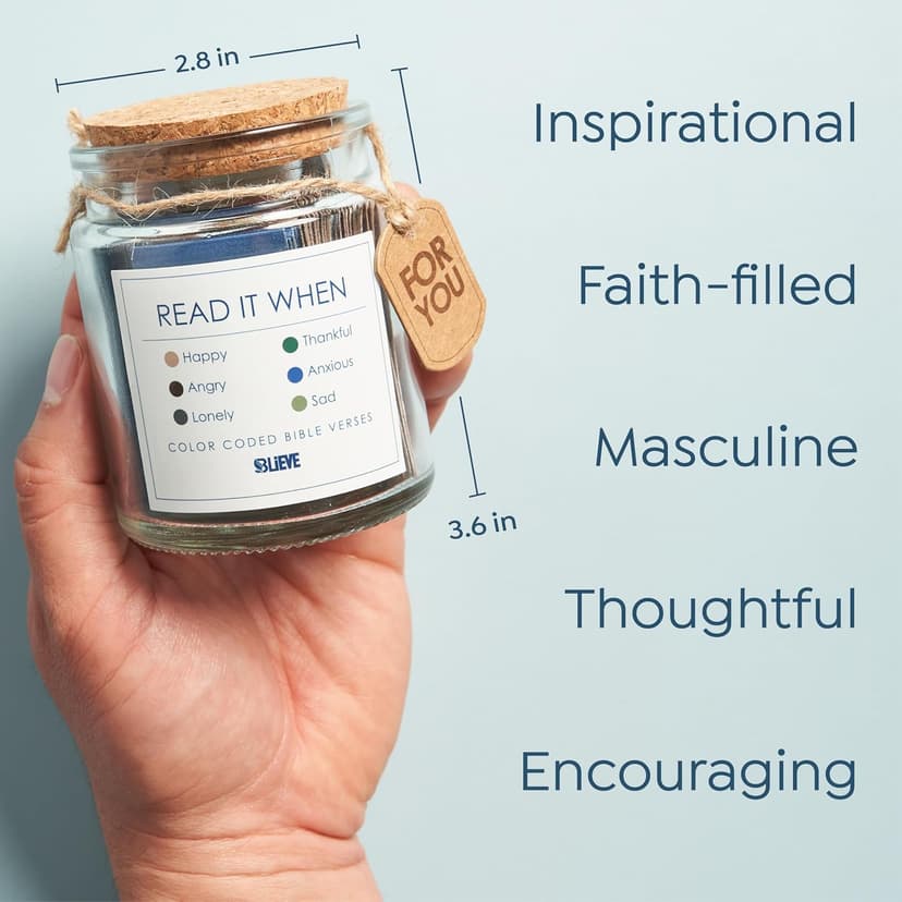 BLIEVE BLIEVE- Bible Verse Jar, Read Me When Bible Verses Jar For Daily Encouragement, Inspirational Prayer & Reflection, Christian Gifts For Women and Men, Religious Graduation Gifts (Men)