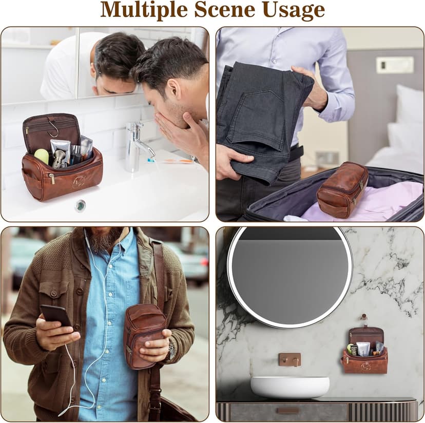 Personalized Leather Toiletry Bag for Men–Custom with Name & Initials,Perfect for Shaving and Travel Storage,Gift for Men– Anniversary, Birthday or Groomsmen Gifts - Brown