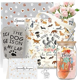 Dog Mom Gifts for Women, 16OZ Glass Cup Unique Christmas Gifts Idea Box set with Socks for Dog Lovers, Dog Mom Birthday Mothers Day Gifts Basket