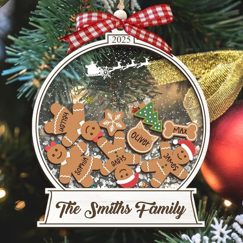Personalized Christmas Ornaments 2025 - Snow Globe Personalized Ornaments for Family of 2,3,4,5,6,7,8,9,10 Members, Ginger Breads Custom Ornament Xmas Gift Idea