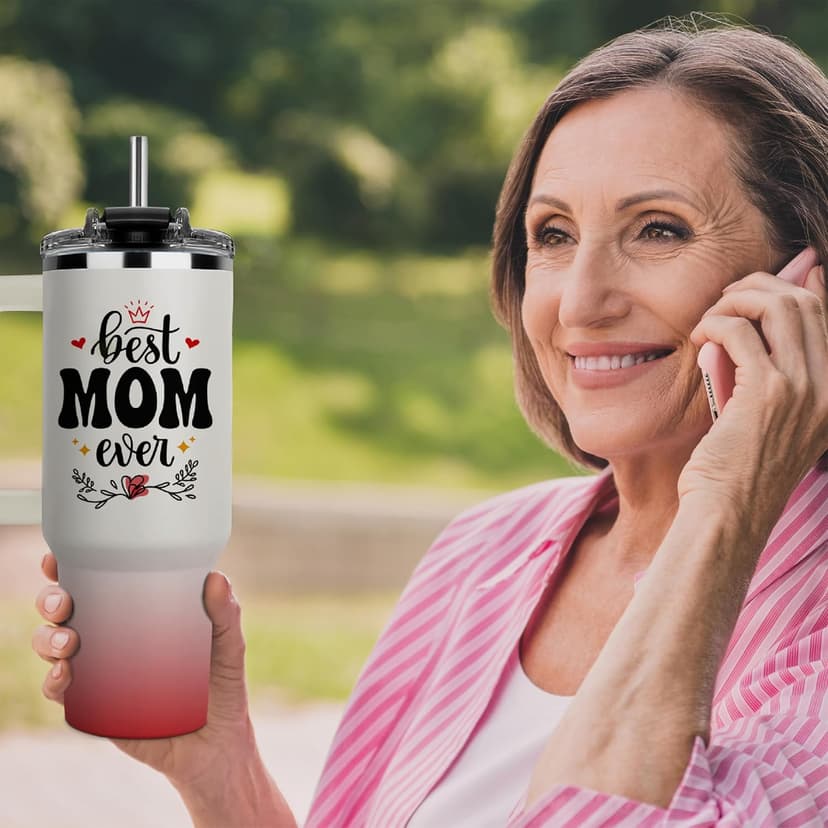 Best Mom Ever Tumbler, Mommy Coffee Mug, Mama Tumblers, Momma Gift Ideas, Funny Birthday Present For Her, Mom Cup, Cute Mother Day Gift Tumbler With Handle 40oz