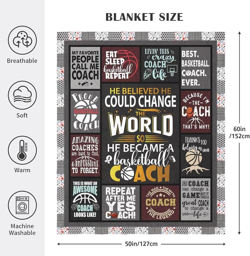 Basketball Coach Gifts for Men Throw Blanket 60 x 50 Inch, Gifts for Basketball Coach