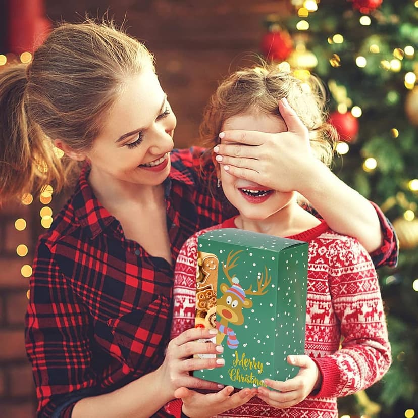 Uptotop Christmas Cookie Boxes, 24 Pcs Small Christmas Party Boxes with 6 Different Designs and Color, Xmas Bakery Pastry Boxes for Pastries, Cupcakes, Brownies, Donuts, 4" x 2.7" x 6.3"