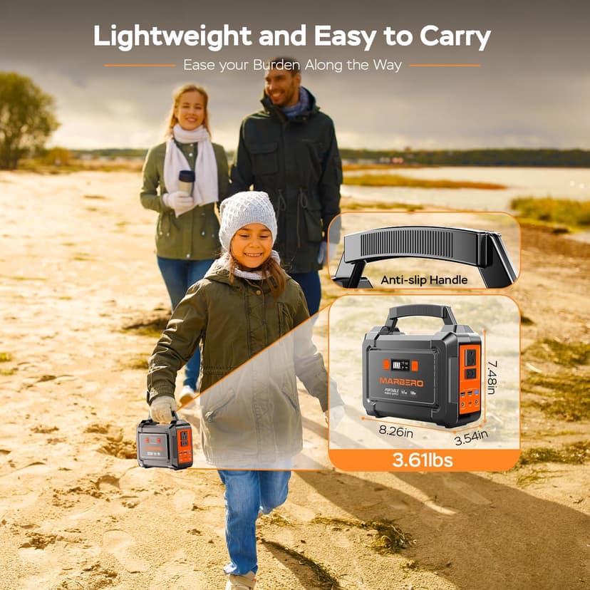 MARBERO Solar Generator 167Wh Camping Portable Power Station 200W Peak with Foldable Solar Panels 30W with AC Outlet 110V Multi-Port LED Flashlights for CPAP Home Camping Hurricane Emergency