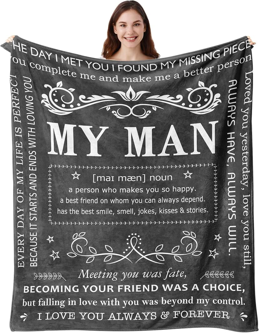Anniversary Throw Gifts for Him, Gifts for Boyfriend Husband, Husband Boyfriend Blanket 50"X60", Men Birthday Gift Ideas, I Love You Present for Him Soft Throw Blanket