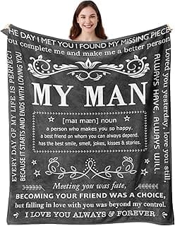 Anniversary Throw Gifts for Him, Gifts for Boyfriend Husband, Husband Boyfriend Blanket 50"X60", Men Birthday Gift Ideas, I Love You Present for Him Soft Throw Blanket
