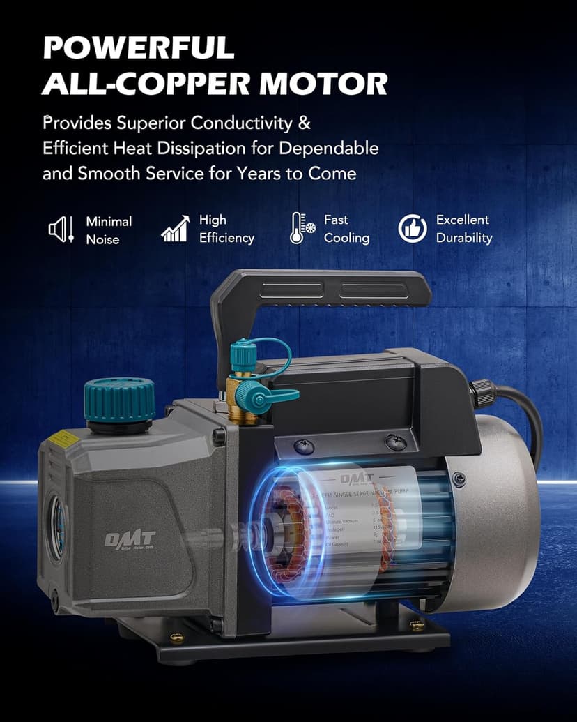 Orion Motor Tech Vacuum Pump, 3.5 cfm 1/4 hp HVAC Single Stage Vacuum Pump for R12 R22 R134a R410a R502, Auto AC Vacuum Pump Kit for Automotive Air Conditioner Resin Degassing & More, Oil Included