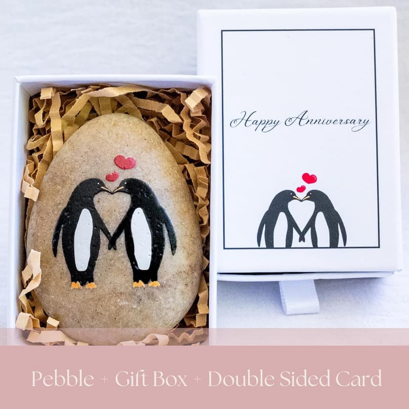1 Year Anniversary for Boyfriend or Girlfriend - Penguin Pebble Gift- First Wedding Anniversary for Husband or Wife - One Year Together Keepsake
