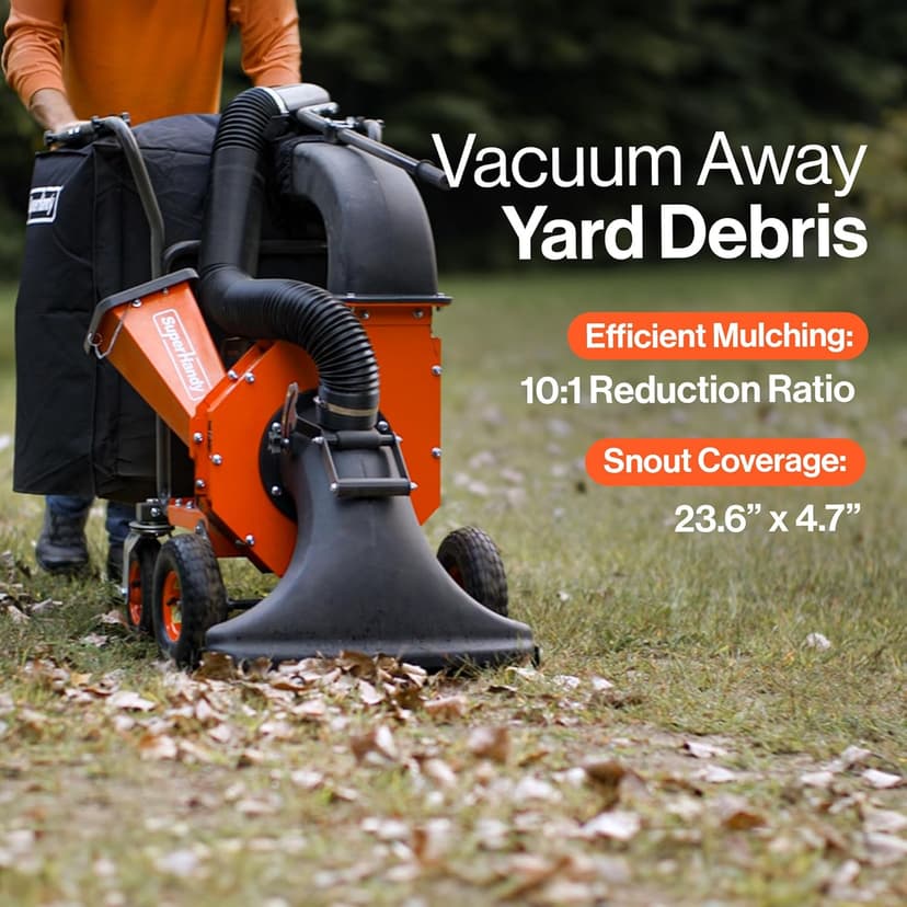 SuperHandy Leaf Vacuum & Wood Chipper - 7 HP 209CC Gas Engine, 10:1 Mulch Ratio, 6 Bushel Bag Capacity, Castor Wheels, Dual Function: Walk-Behind Leaf Vacuum Mulcher & Wood Chipper
