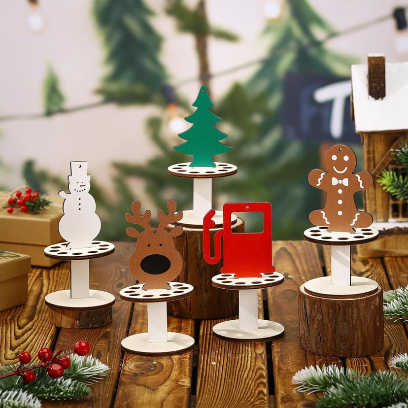 Kigley 5 Pieces Christmas Money Holder Ornaments with 10 Holes Handmade Wooden Christmas Cash Holders, Money Holder Xmas Ornaments Holiday Table Decorations(Assorted Style)