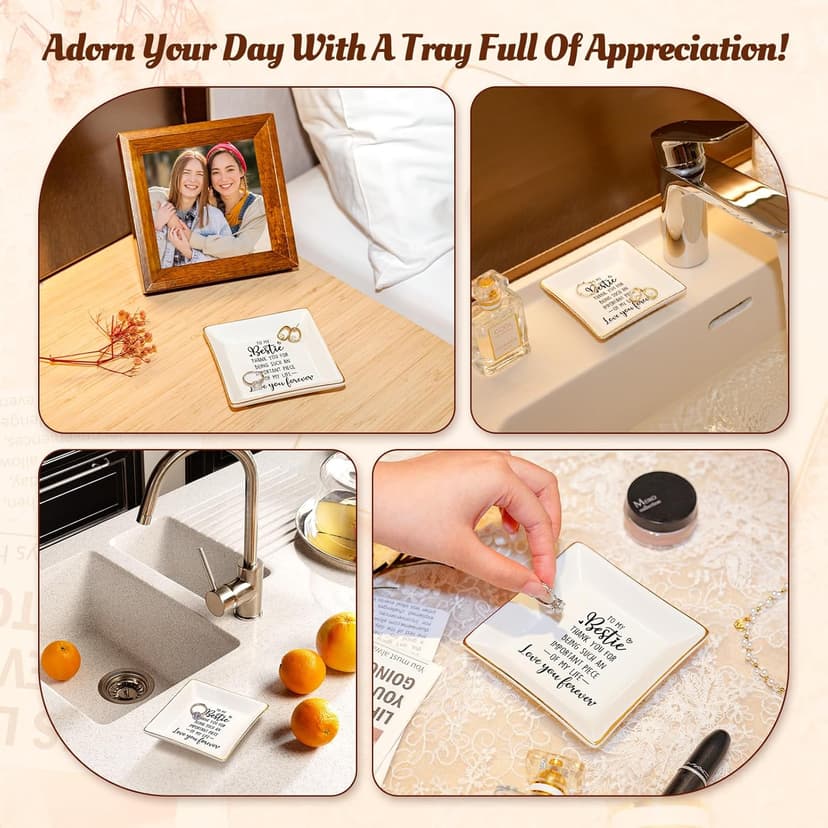 PUDDING CABIN Bestie Gifts for Women Thank you for being such an important piece of my life Ceramic Jewelry Dish for Rings Earrings, Friend Birthday Gifts for Women Female Bff Soul Sister Work Bestie