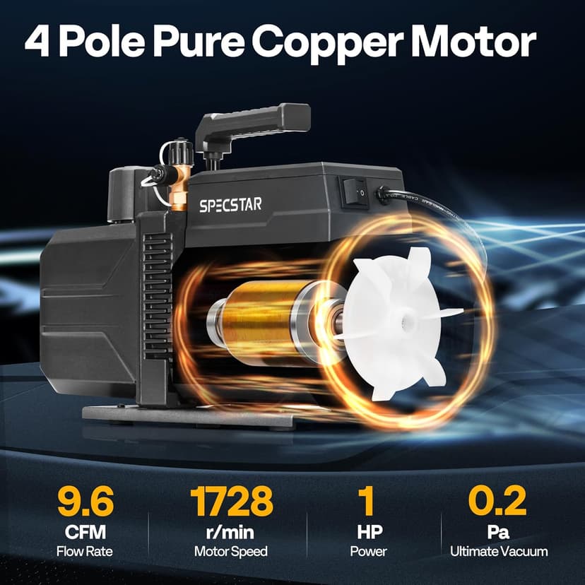SPECSTAR 110V 9.6 CFM 1 HP Dual-Stage Rotary Vane HVAC Air Vacuum Pump for R12 R22 R134a R410a Systems with Oil Bottle