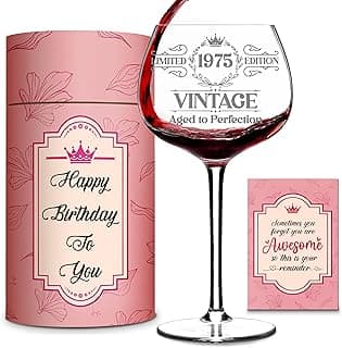 Vintage 1975 Engraved Wine Glass - 50th Birthday Gifts For Her - Cool Gifts For 50 Year Old Woman - 1975 Birthday Present - Fifty Women Gift Ideas - Turning 50 Cup for Wife, Sister, Daughter, Ladies