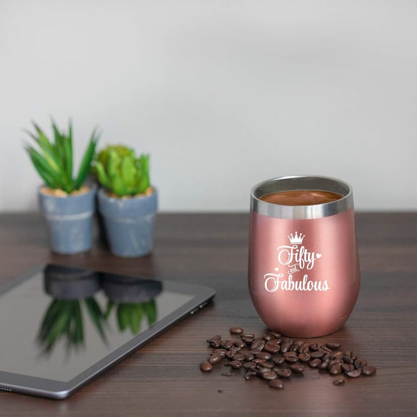 NewEleven 50th Birthday Gifts For Women, Her - 1975 50th Birthday Decorations - Gift For Women Turning 50-50 Year Old Gifts For Her, Mom, Wife, Friends - 12 Oz Wine Tumbler