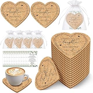 50 Set Wedding Favors Cork Coasters for Guest Heart Shaped Coasters Souvenirs Thank You Cards and Organza Bags Wedding Gifts Bridal Shower Favors for Souvenirs Non-Slip Heat-Resistant Coasters