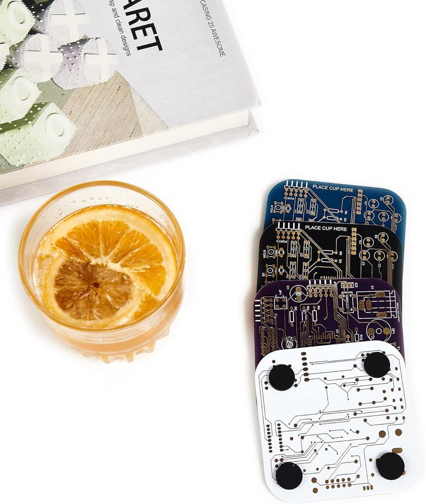 Coasters for Drinks in PCB-Design Black Coasters Decor with Immersion Gold Circuit Board Coaster for Coffee Table Gamer Bar Office Cute Stuff for Boyfriend Geeky Engineer Dad Men (2 x Black/Pack)