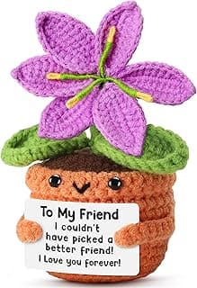 Handmade Friendship Crochet Purple Lily Flower Doll with Appreciation Card – To My Friend Gift for Best Friend Woman, BFF, Bridesmaid, Coworker, Her – Graduation, Birthday, Wedding, Christmas