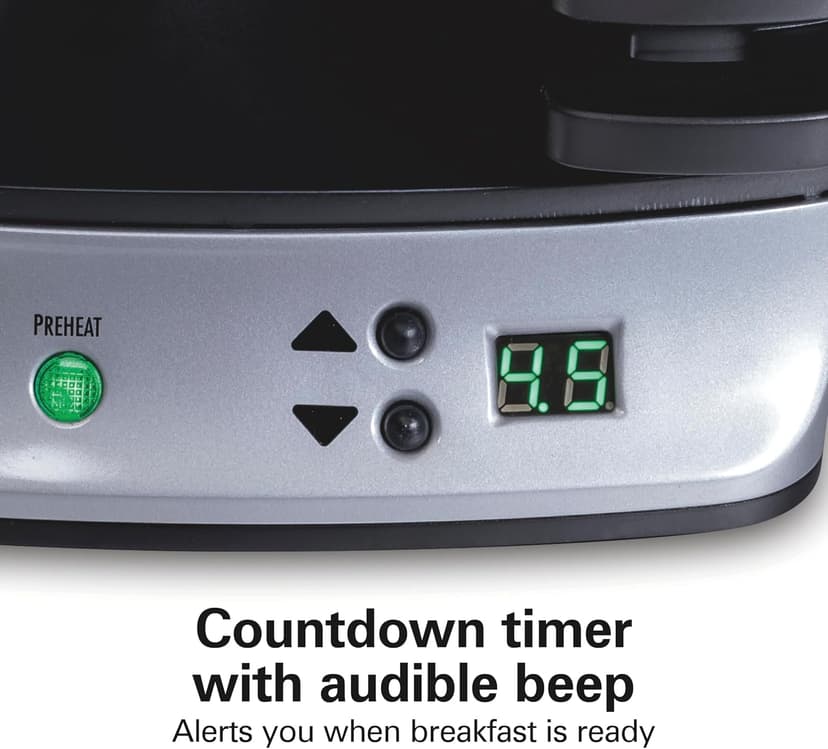 Hamilton Beach Dual Breakfast Sandwich Maker with Timer, Ready in 5 Minutes, Removable Dishwasher Safe PFAS-Free Non-Stick Egg Cooker Ring, Silver (25490MNA)