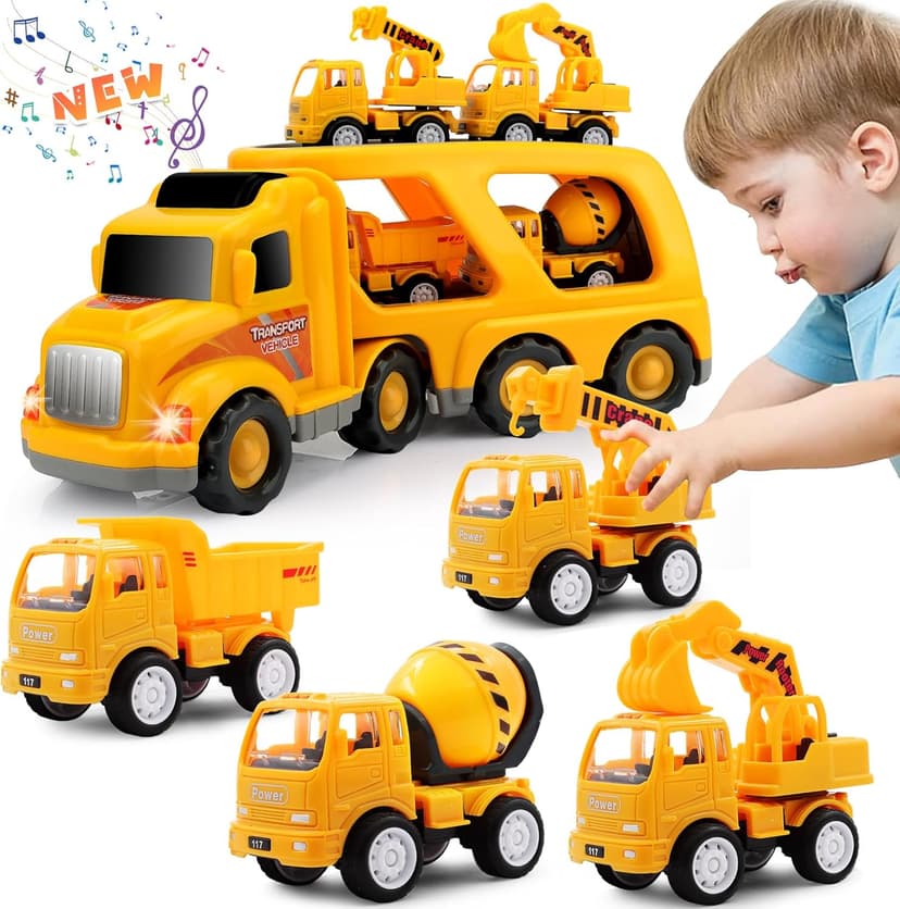 Construction Truck Toddler Toys Car: Toys for 1 2 3 4 Year Old Boy 5 in 1 Carrier Toys for Kids Age 1-3 2-4| 18 Months 2 Year Old Boy Christmas Birthday Gifts