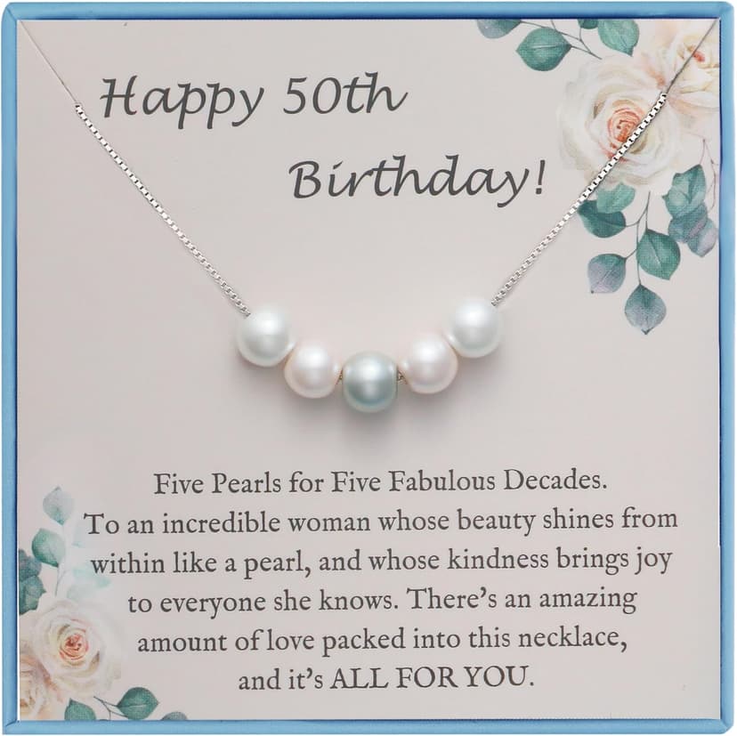 Sereney Birthday Gifts for Girls Women, Sterling Silver Pearl Necklace as 7 9 10 11 13 15 16 18 21 30 40 50 60 Year Old Birthday Gifts, Single Pearl Necklace as Bday Gifts for Friends