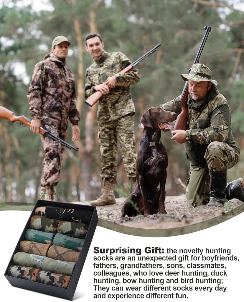 Eurzom 6 Pairs Funny Hunting Socks for Men Hunters Novelty Cotton Crew Socks Birthday Xmas Gift Accessories for Hunting Lover