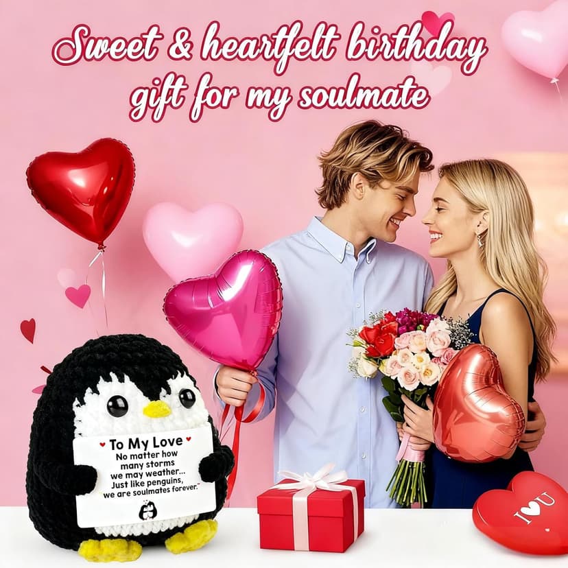 Positive Penguin Gifts for Him Her Anniversary Valentine‘s Day Birthday Gift for Boyfriend Husband Wife Handmade Crochet Animals Romantic Couples Christmas Wedding Year for Men Women