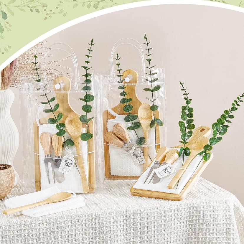 55Pcs Baby Shower Prizes for Game Winners 6 Sets Bamboo Cheese Board Spoon Fork Butter Spreaders Plaid Towel Thank You Card and Gift Bags for Baby Shower Wedding Bridal Shower Favors