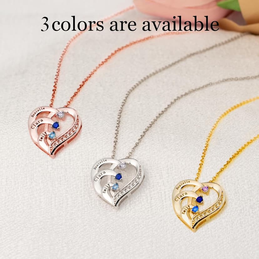Easycosy Custom Name Necklace with Simulated Birthstones Customized Promise Necklace Heart Pendant with Engraved Names - Anniversary Birthday Jewelry Gifts for Women Wife Mom Grandma Mothers Day