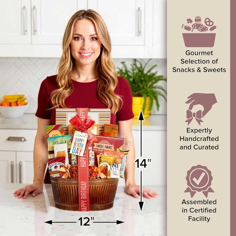 Broadway Basketeers Birthday Gift Basket – Gourmet Snacks & Sweet Treat Box with Cookies, Candy, Chocolates & more - Food Gift Basket for Women, Men & Families - Happy Birthday Surprise Box, Kosher