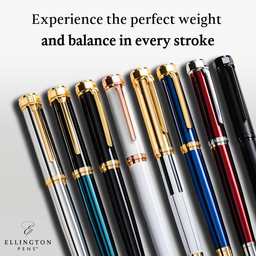 Ellington Pens Luxury Fountain Pen Set- Fountain Pens for Writing - Smooth Nib - Includes Refillable Ink Converter, 3 Ink Cartridges [Black & Blue] (Fine, The Stealth)