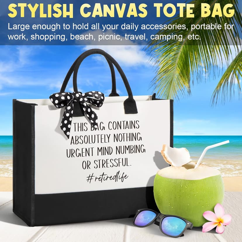 Happy Retirement Gift for Woman 2025, Funny Retirement Gifts for Women Coworkers, Cool Retired Gifts for Retirees Women Teacher Nurse Boss Friend Mom Grandma, Farewell Leaving Gift w/ Canvas Tote Bag