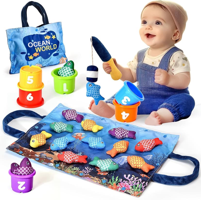 Montessori Toys for 1 Year Old Boy Girl Gifts, Cloth Fishing Game Toddler Toy 1-3, Sorting Learning Baby Toys 6-12-18 Months, One Year Old Girl Boy Birthday Gifts