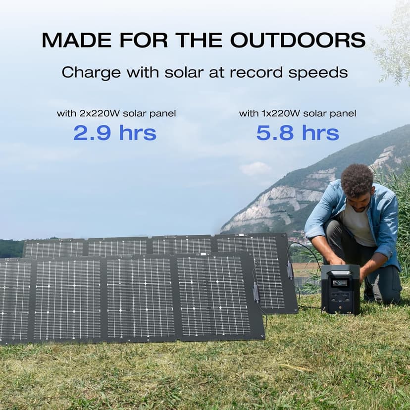EF ECOFLOW Solar Generator DELTA2 with 220W Solar Panel, LFP(LiFePO4) Battery, Fast Charging, Portable Power Station for Home Backup Power, Camping & RVs
