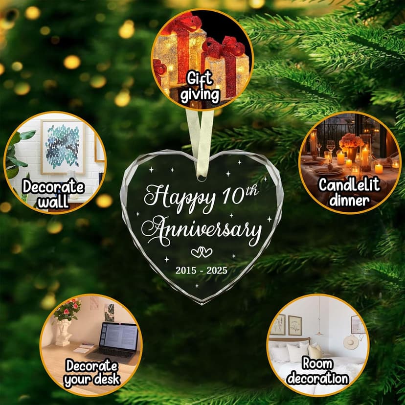 BSQUIELE Christmas Ornament for 10th Anniversary - Happy 10th Anniversary Ornament 2025-10th Wedding Ornament - 10 Year of Marriage Gifts for Couple - Birthday Gift for Husband, Wife