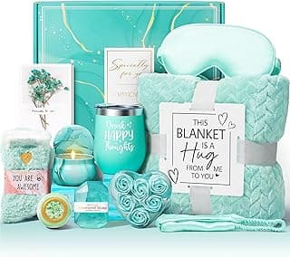 Birthday Gifts for Women Self Care Gifts Get Well Soon Gifts, Ocean Relaxing Spa Gifts Basket Care Package w/ Luxury Flannel Blanket, Unique Mothers Day Gifts Idea for Mom Her Friends Sister Wife
