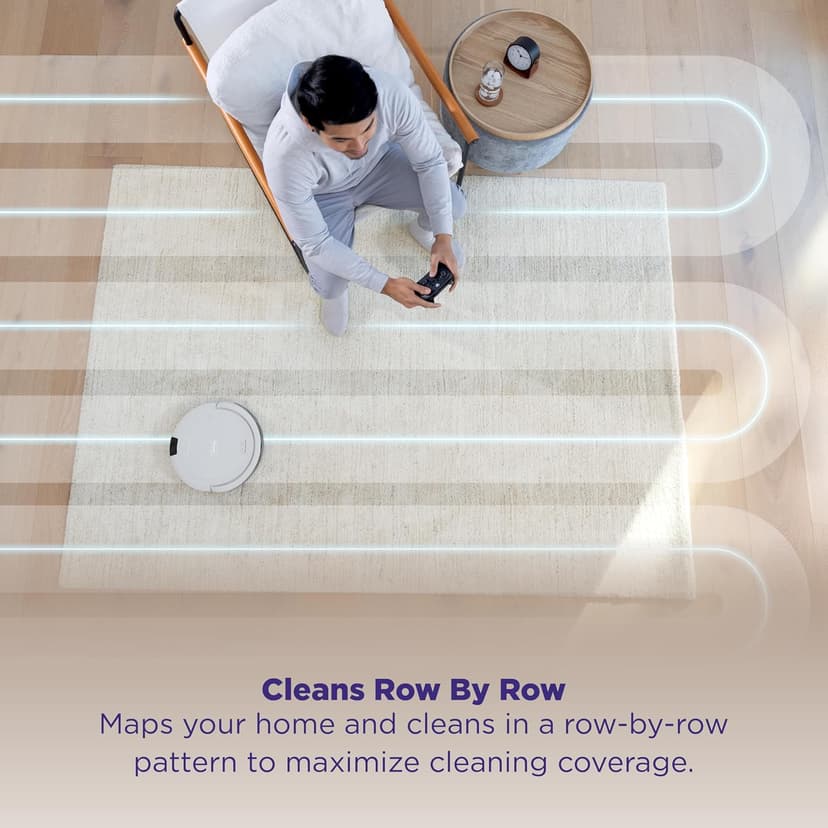 Shark Navigator Robot Vacuum with Bagless 30-Day Capacity Self-Empty Base, Powerful Suction, SmartPath Navigation, Self-Cleaning Brushroll, for Carpets & Hard Floors, White, AV2110S