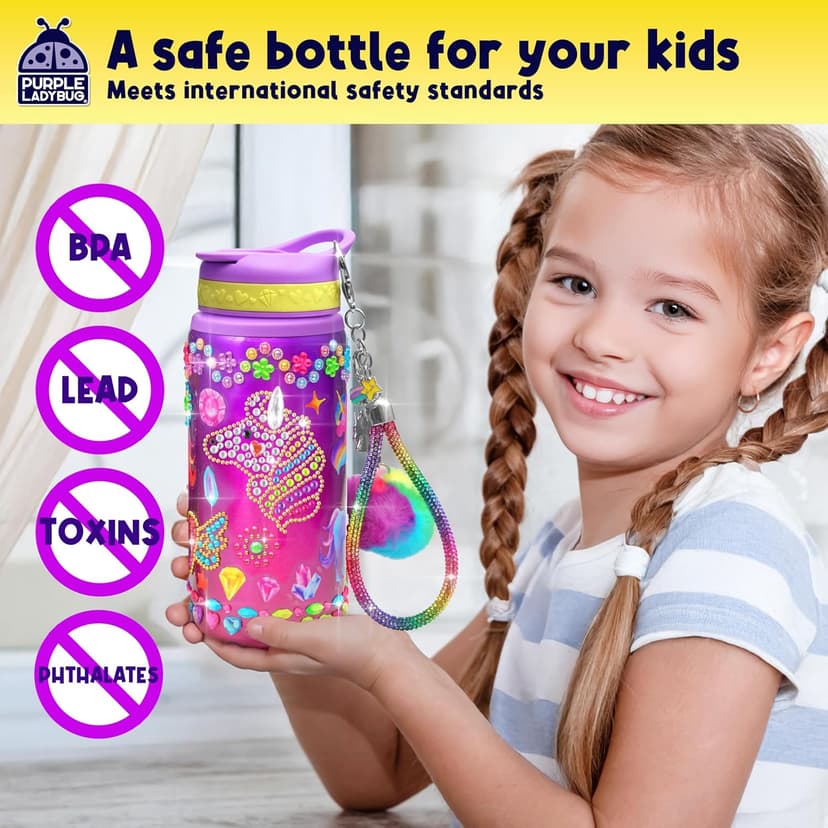 PURPLE LADYBUG Decorate Your Own Water Bottle Kit for Girls - Gifts for Ages 5 6 7 8 9 10 Year Old Girl Birthday, Girl Christmas Gifts Unicorn Toys Crafts Kids Ages 6-12