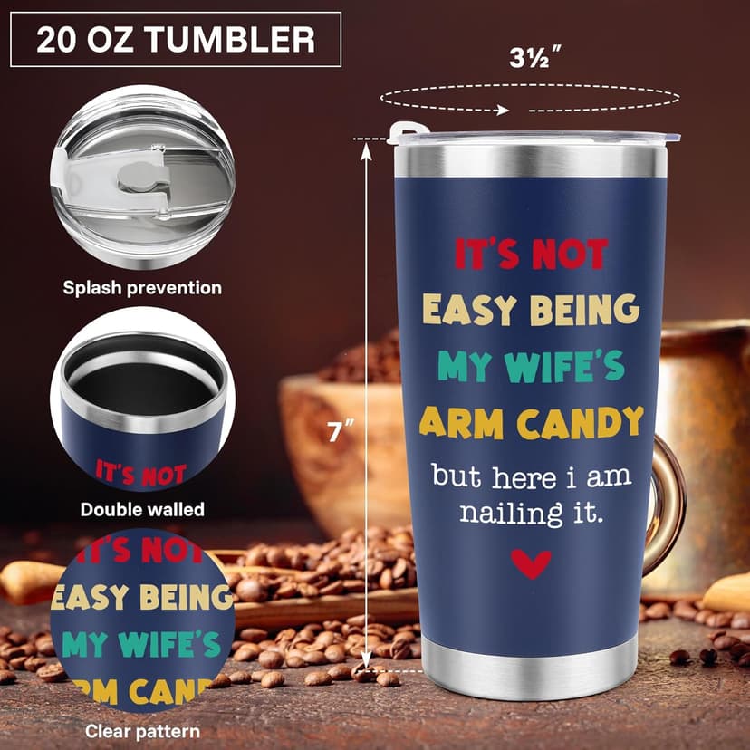 Husband Anniversary Men Gifts for Him from Wife, Husband Birthday Christmas Stocking Stuffers Gift, Wedding Anniversary Men Gifts for Husband Who Has Everything, 20oz Dark Bule Tumbler Cup ＆ Socks