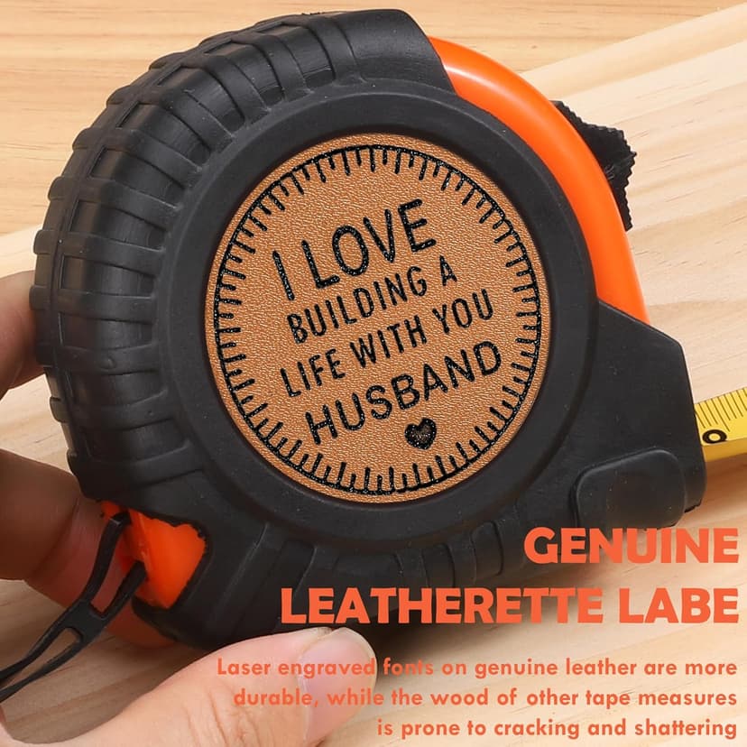 Husband Gifts for Birthday Anniversary Christmas Husband Gifts from Wife, Romantic Wedding Anniversary Men Gifts, Best Husband Ever Gifts, Genuine Leather Engraved 25 FT Tape Measure Useful Tools Gift