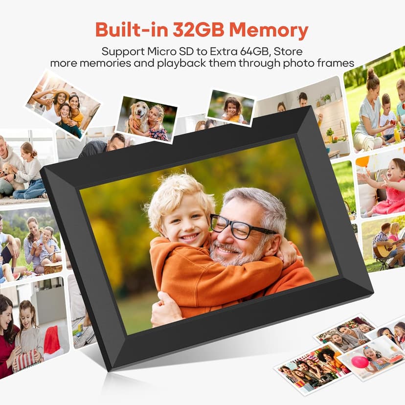 BIGASUO Digital Picture Frame, 10.1" Frameo Digital Frame WiFi with 32GB Memory, 1280x800 IPS Touch Screen, Send Photos/Videos from Your Phone Anywhere, Photo Gifts for Parents and Grandparents