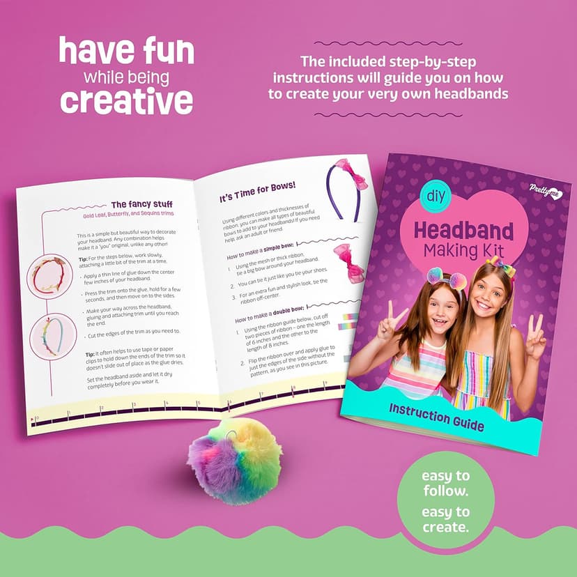 Pretty Me Headband Making Kit for Girls - Arts & Crafts Gift - Make Your Own Fashion Headbands for Kids - DIY Hair Accessories Set - Gift for Ages 5-12 Year Old Girl - Little Kids Art & Craft Gifts