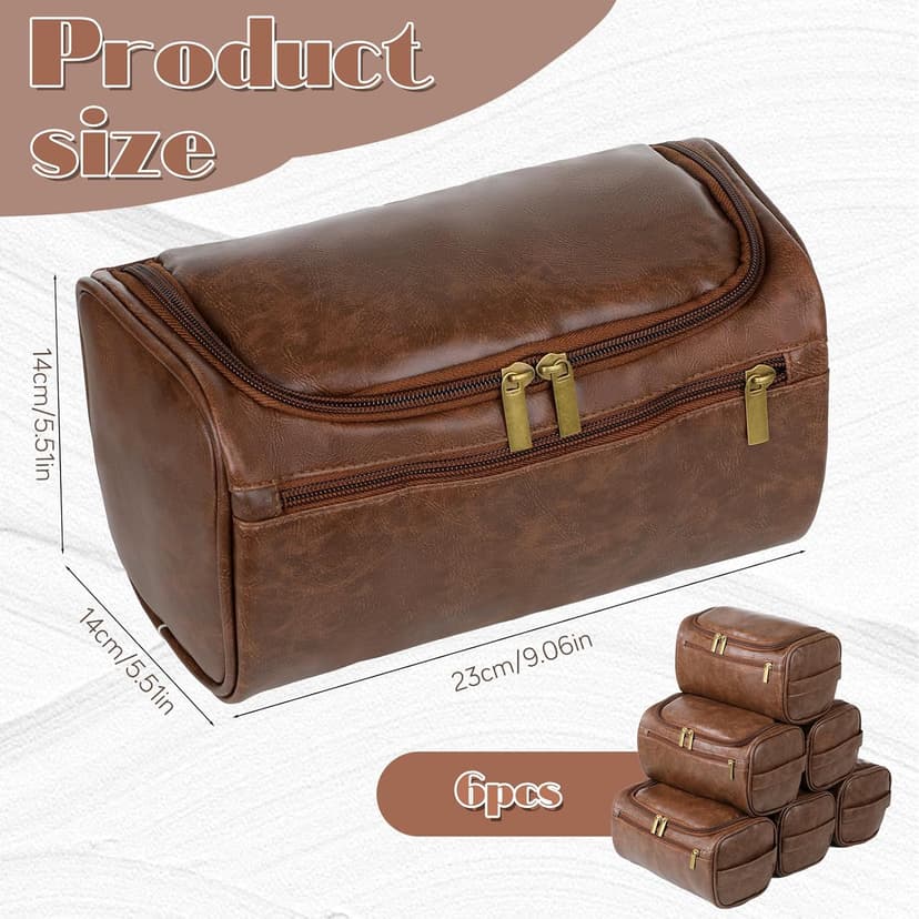YQQYG 6 Pcs Mens Toiletry Bag Groomsmen Gift, Personalized Leather Toiletry Bags, Dark Brown Leather Travel Bag for Him, Shaving Kit, Groomsmen, Best Man, Wedding Gifts, Husband Boyfriend Father Grandpa