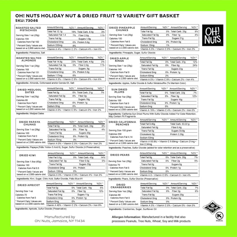 Oh! Nuts Dried Fruits and Nuts Gift Basket - Premium, Healthy Assortment of Nuts & Dried Fruits, Grown and Traditionally Crafted in the USA, Sealed Fresh in Individual Packs (Green box)