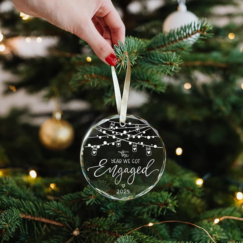 Engagement Gifts for Couples,- Engagement Gifts for Her,Women, Friends, Bride to Be Gifts, Glass Engagement Gift, First Christmas Engagement Ornaments 2025