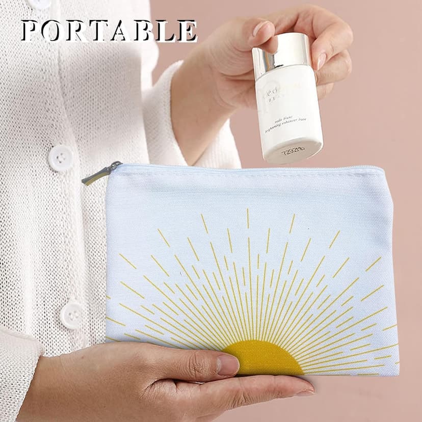 9Pcs Boho Cosmetic Bags Rainbow Retro Makeup Bag Sunshine Canvas Makeup Pouch for Purse Boho Nature Cosmetic Pouch Mid Centry Decor Travel Accessory Pouch