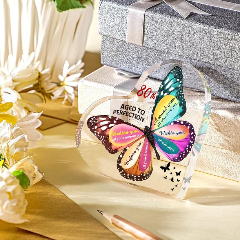 80th Birthday Gifts for Women Her, Acrylic Heart Sign Birthday Decorations Presents, 80 Year Old Bday Gifts for Mom, Aunt, Grandma, Sister, Best Friends, Wife, Her