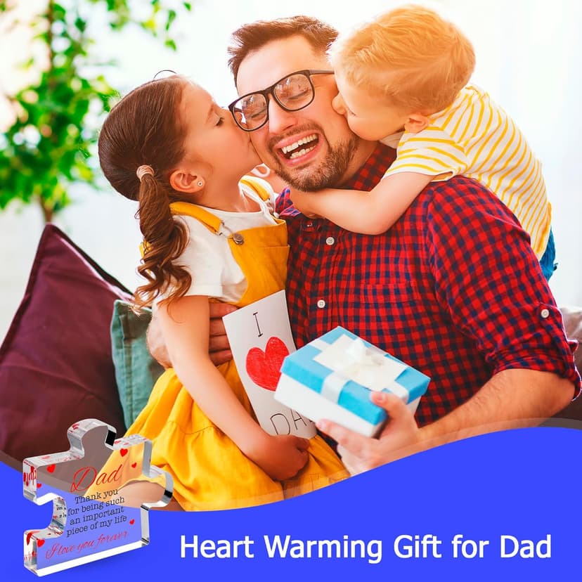 Fathers Day Dad Birthday Gift - Engraved Acrylic Block Puzzle Gifts for Dad 3.35 x 2.76 inch - Cool Father's Day Presents from Daughter, Son, Mom - Heartwarming Men Birthday Gift, Ideas