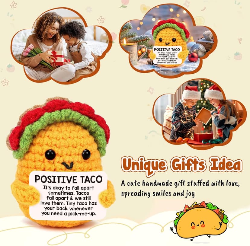 Positive Crochet Taco Christmas Birthday Gifts for Women Men Self Care Son Back to School Mom Dad Daughter Sister Friend Coworkers Relaxation Gift Desk Home Fall Decor Emotional Inspirational Support