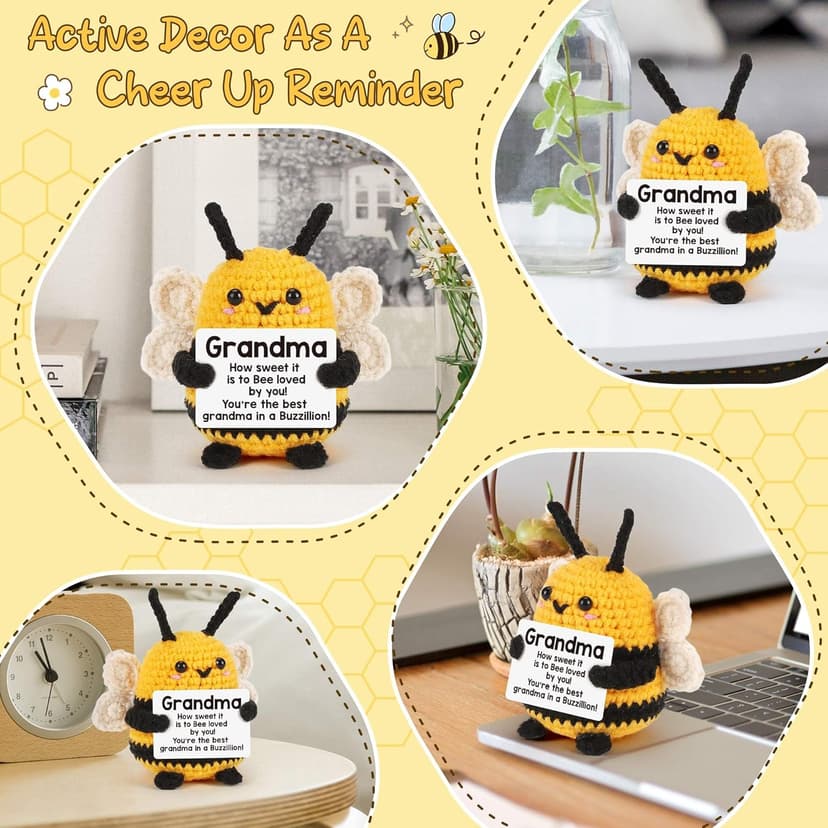 LEJIAJINW Emotional Handmade Bee Gifts for Grandma Christmas Grandmother Gigi Nana Birthday Gift for Women, Funny Mothers Day, Easter Egg Stuffers Tiny Positive Bee for Grammy Granny Valentines